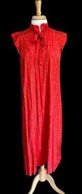 Retro 70s 80s EVA Women's L Maxi Dress Red Lightbulb Print Cap Sleeve sz 40